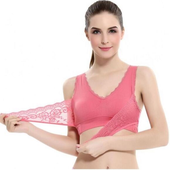 Nwt Pink Lift Wireless Front X Buckle Lace Bralette - Picture 7 of 16